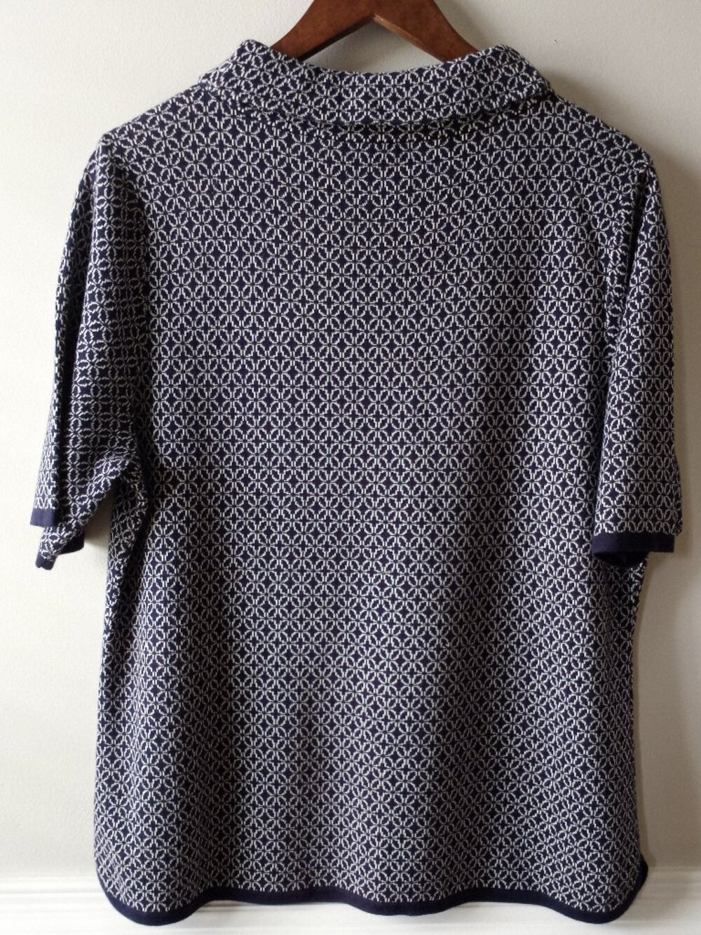 Talbots Navy and White Patterned Short-Sleeve Sweater - Picture 6 of 6